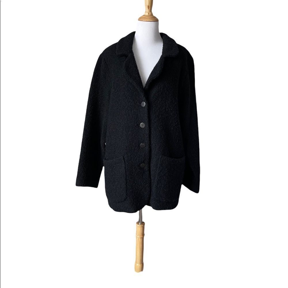 Black Eileen Fisher curly Boucle wool coat